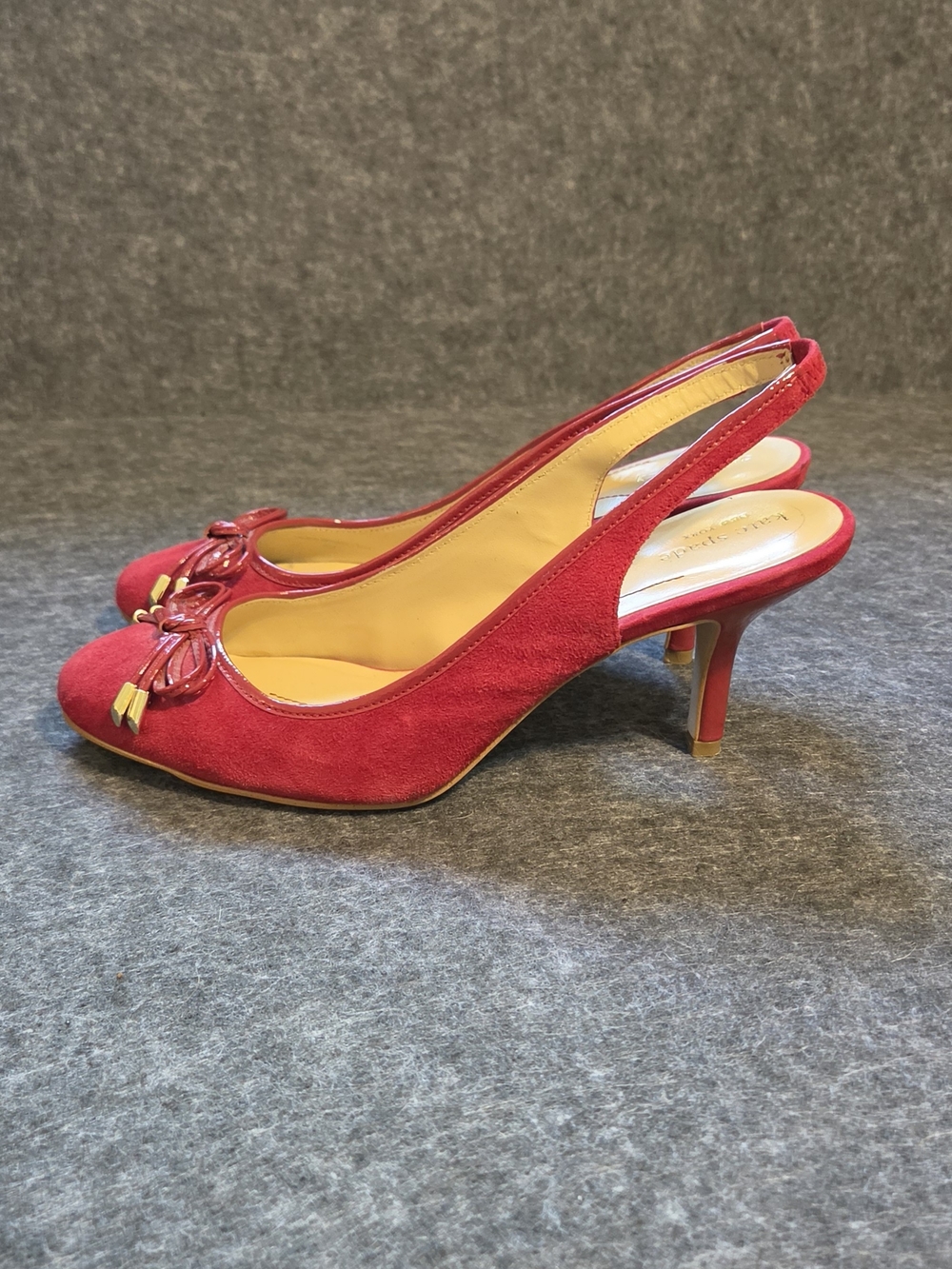 kate spade Red Suede Slingback Heels with Bow Detail - Picture 4 of 8